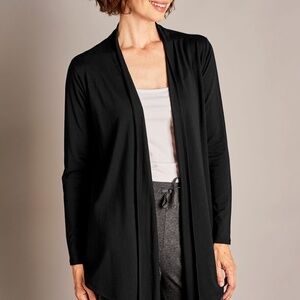 Marc Cain Knit Cardigan Black Open Front Wrap Silk Cashmere Ruffle Edge N4 Large